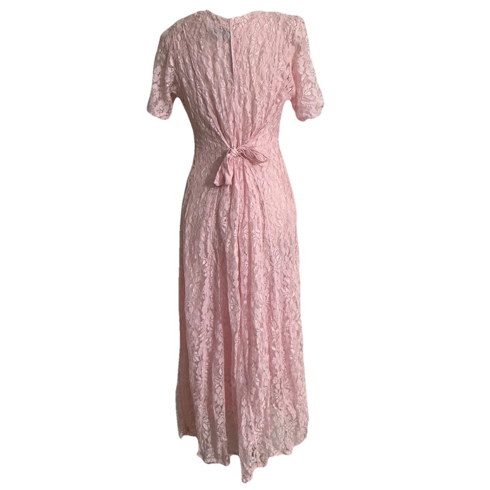 VTG Nostalgia Maxi Gauzy Lace Dress sz M Pink Short Sleeve Flowy Fairy Boho - Picture 2 of 7